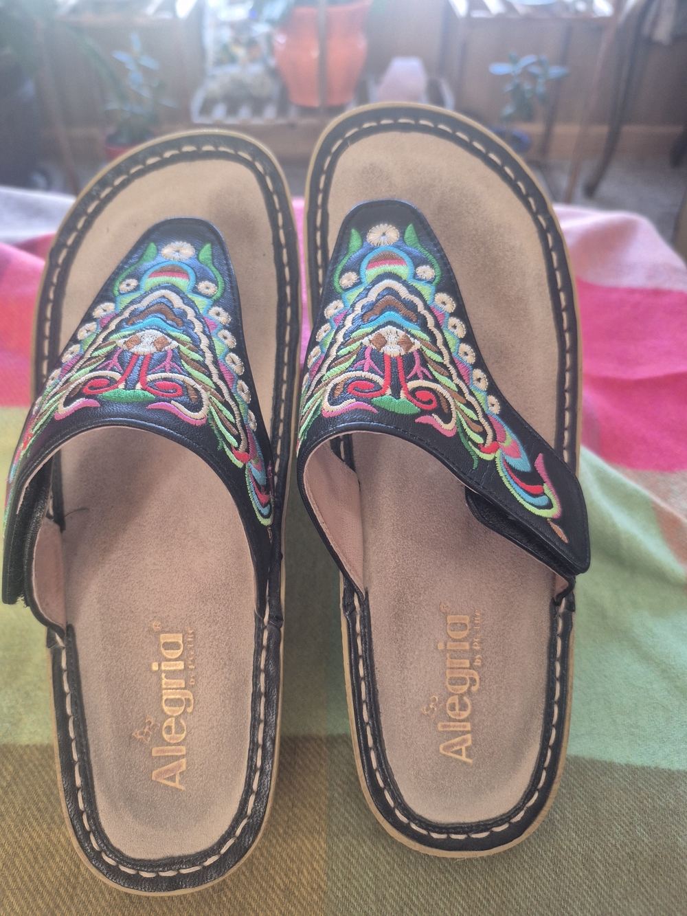 Alegria Women's Embroidered Black Slide Sandals "Vanessa Chrysalis"